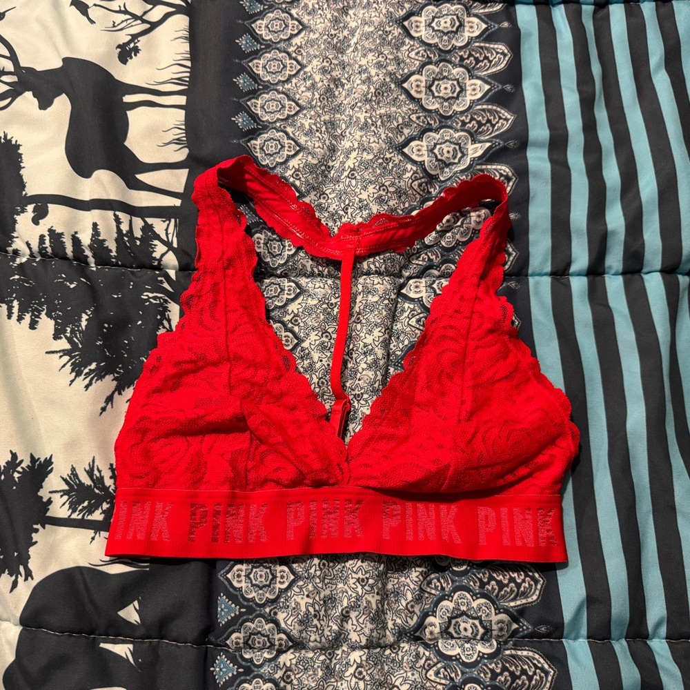 PINK Victoria's Secret Red Lace Strappy Bra